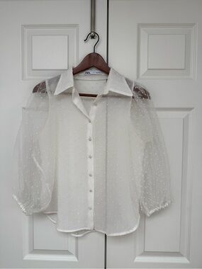 Zara Sheer White Blouse size S